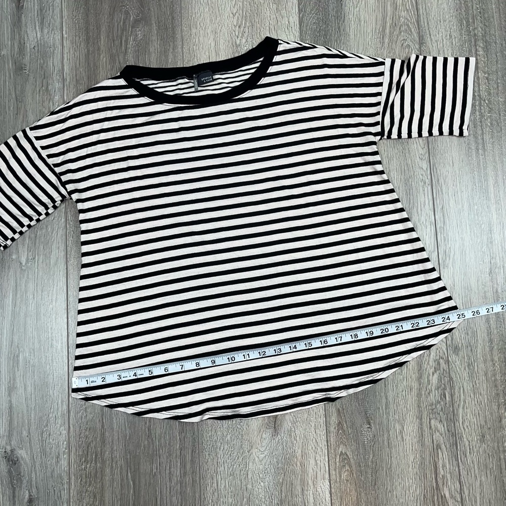 Sparkle & Fade Striped Elbow Sleeve Shirt Small Black Cream - Picture 8 of 13